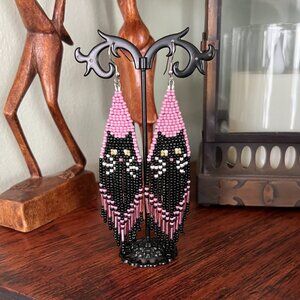 Handmade Beaded Fringe Cat Earrings